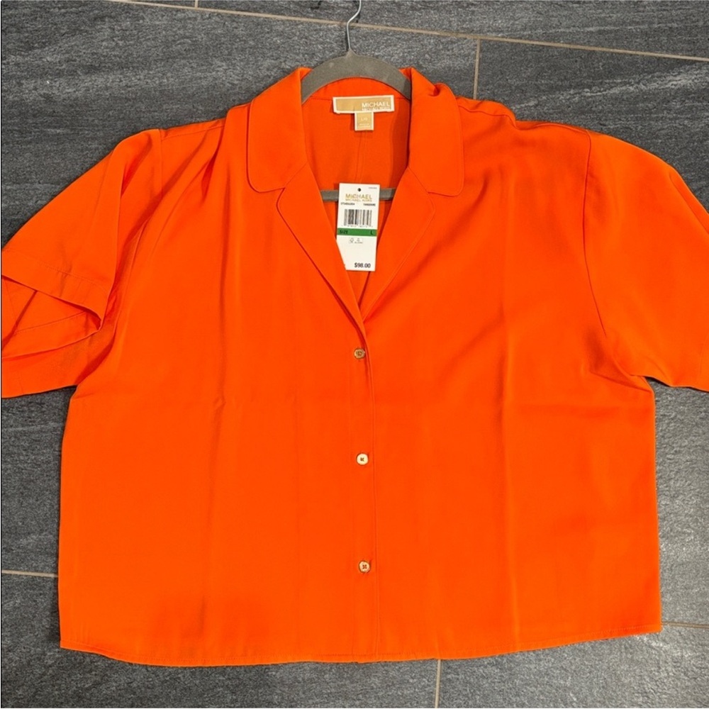 Tangerine Michael Kors cropped button-down shirt